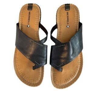Merrell Terran Slide II Black Leather Toe Loop Sandals J55588 Womens 8